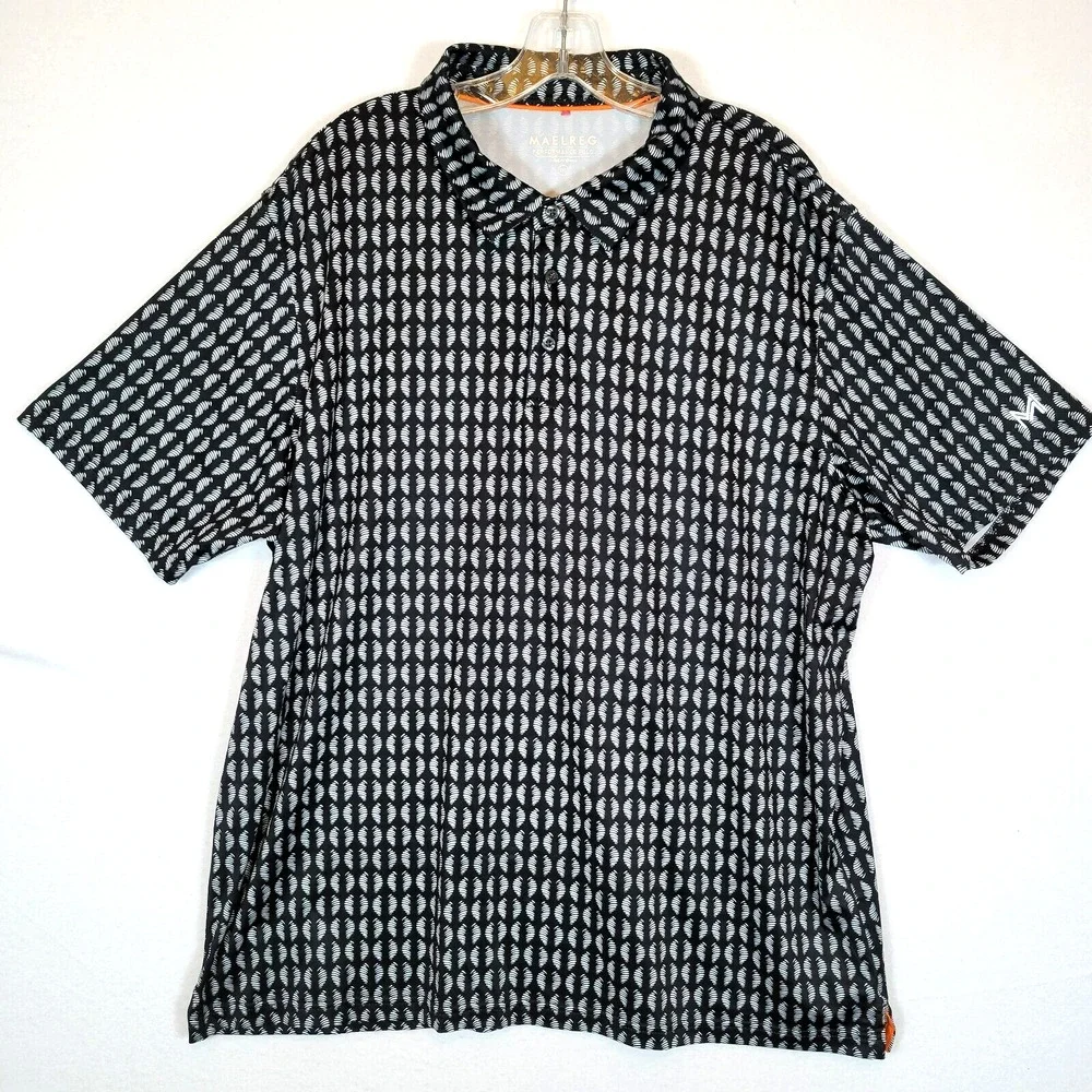 Maelreg Mens Geometric Performance Polo Shirt Size 2XL Black Athleisure Comfort - Picture 1 of 7